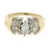 Dazzling Yellow Gold Marquise Baggeutte Engagement Ring