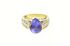 18K Yellow Gold Pear Iolite Diamond Classic Statement Ring