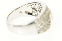 18K White Gold Emerald Diamond Floral Statement Band Ring