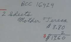 Stamp Sheets:  Mother Teresa  $17.60