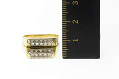 14K Yellow Gold Rounded Tiered Pave Bar Diamond Squared Ring