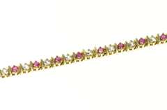 14K Yellow Gold Ruby Cubic Zirconia Classic Tennis Bracelet
