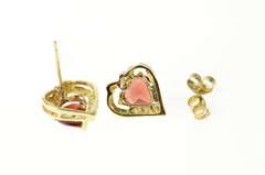 10K Yellow Gold Heart Garnet Diamond Accent Stud Earrings