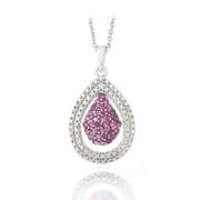 Silver Tone Diamond Accent Ruby Double Teardrop Necklace