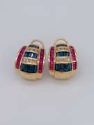14kt Gold, Ruby, Diamond, & Blue Sapphire Earrings