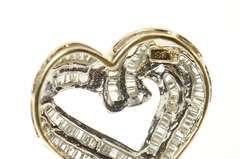 10K Yellow Gold Wavy Baguette Diamond Channel Curvy Heart Pendant
