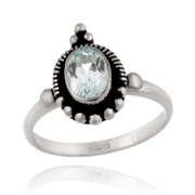 Sterling Silver Blue Topaz Oval Vintage Ring