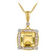 18K Gold over Sterling Silver 2.35ct Citrine & Diamond Accent Square Pendant