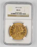 MS63 1907-D $20 Liberty Head Gold Double Eagle - Graded NGC