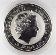 2000 Australia 10 Dollars - 10 Oz. .999 Fine Silver Kookaburra