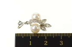 14K White Gold 1950's Pearl Diamond Leaf Cluster Statement Pendant