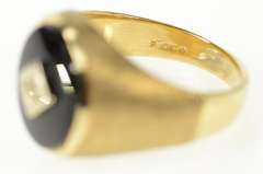 10K Yellow Gold Oval Black Onyx Diamond Men's Retro Ring
