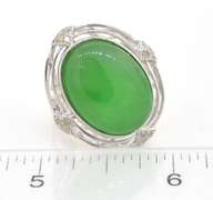 Delightful Massive 18.30CTS Jade & Diamond Ring in Sterling Silver