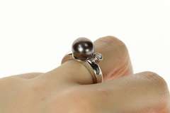 18K White Gold Tahitian Pearl Diamond Accent Statement Ring