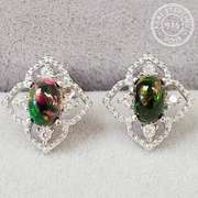ETHIOPIAN BLACK OPAL & WHITE TOPAZ STERLING SILVER EARRINGS