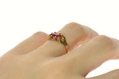 10K Yellow Gold Art Deco Oval Syn. Ruby Ornate Statement Ring