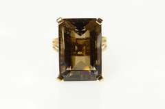 18K Yellow Gold Emerald Cut Smoky Quartz Cocktail Ring