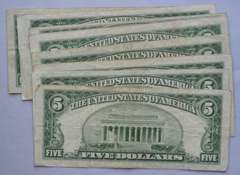 2 Each 1934 A C D  & 1953  Series $5 Silver Certificates. .