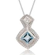 Sterling Silver Deisgner Genuine Blue Topaz Diamond shaped Pendant