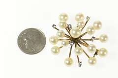 10K Yellow Gold Retro 1960's Pearl Diamond Spray Burst Pin/Brooch