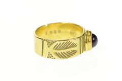 18K Yellow Gold Ornate Retro Amethyst Leaf Etched Ring