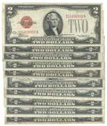 10 Series of 1928 $2 Red Seal Notes in circ
