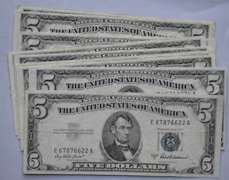 9 1953 A &A 1953 Series $5 Silver Certificates. .