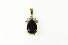 10K Yellow Gold Pear Faceted Black Onyx CZ Statement Pendant