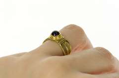 18K Yellow Gold Ornate Retro Amethyst Leaf Etched Ring