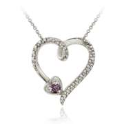 Sterling Silver Amethyst & Diamond Accent Open Heart Pendant