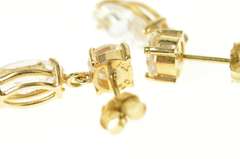 14K Yellow Gold Round Marquise Dangle Cubic Zirconia Earrings