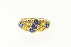 10K Yellow Gold Wavy Syn. Yellow & Blue Sapphire Statement Ring