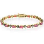 18K Gold over Sterling Silver Created Pink Opal & Diamond Accent Bracelet