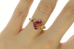 14K Yellow Gold Marquise Ruby Diamond Fanned Cluster Ring