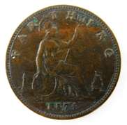 Rare 1874 H Great Britain Farthing Coin