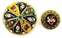 2 Vintage Italian Micro Mosaic Pins