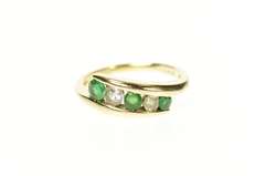 14K Yellow Gold Graduated Emerald CZ Bypass Statement Ring