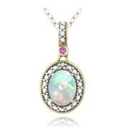 Gold Tone over Silver Diamond Accent Created White Opal & Pink Sapphire Oval Necklace