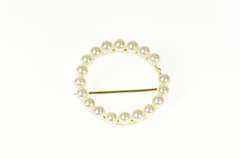 14K Yellow Gold Retro Pearl Circle Classic Statement Pin/Brooch