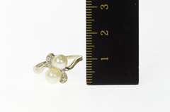 14K White Gold Classic 1940's Pearl Diamond Accent Bypass Ring