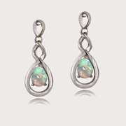 Sterling Silver Created White Opal Triple Infinity Twist Dangle Earrings