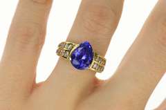 18K Yellow Gold Pear Iolite Diamond Classic Statement Ring