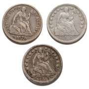 1853 Arrows 1857 & 1870 Seated Half Dimes