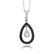 Sterling Silver Blue Topaz & Black Diamond Accent Dangling Teardrop Necklace