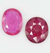 PAIR OF VIOLET RED NATURAL RUBY FACETED OVAL CUT