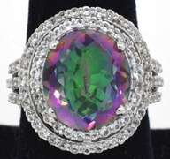 Enamoring Massive 12.00CTS Mystic Topaz & White Topaz Ring in Sterling Silver
