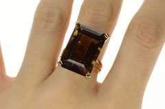 18K Yellow Gold Emerald Cut Smoky Quartz Cocktail Ring