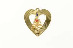 14K Yellow Gold Retro Pleated Heart Christmas Tree Charm/Pendant