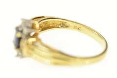 10K Yellow Gold Oval Sapphire Baguette Diamond Halo Ring