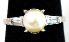 Vintage Pearl & CZ Ring in White Gold